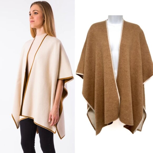 Anthropologie Sweaters - Kerisma Karyn II Wrap Reversible Shawl Sweater Poncho Two Tone Tan Ecru Tobacco
